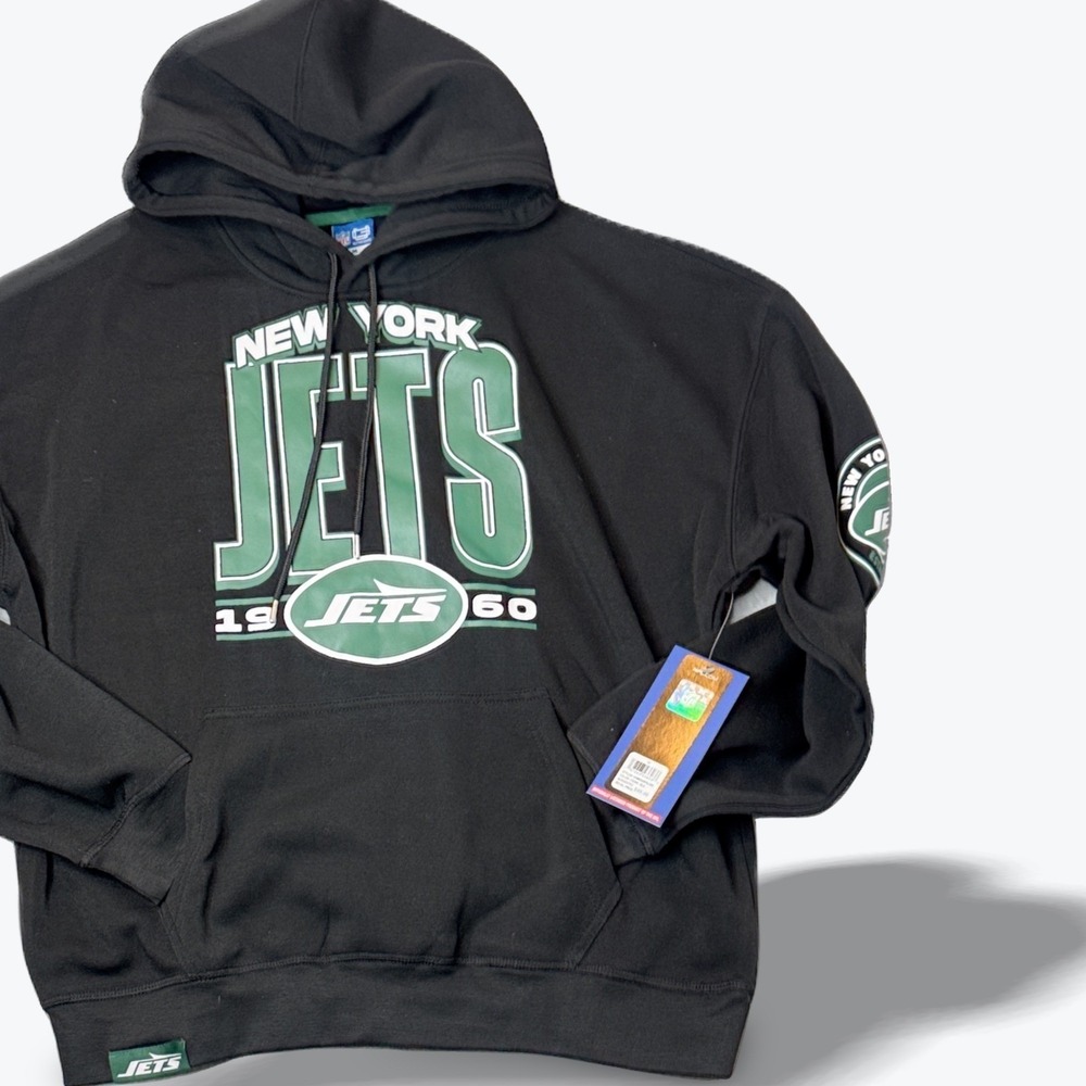 NFL New York Jets Hoodie Mens Medium Black Pullover‎ Football Streetwear New